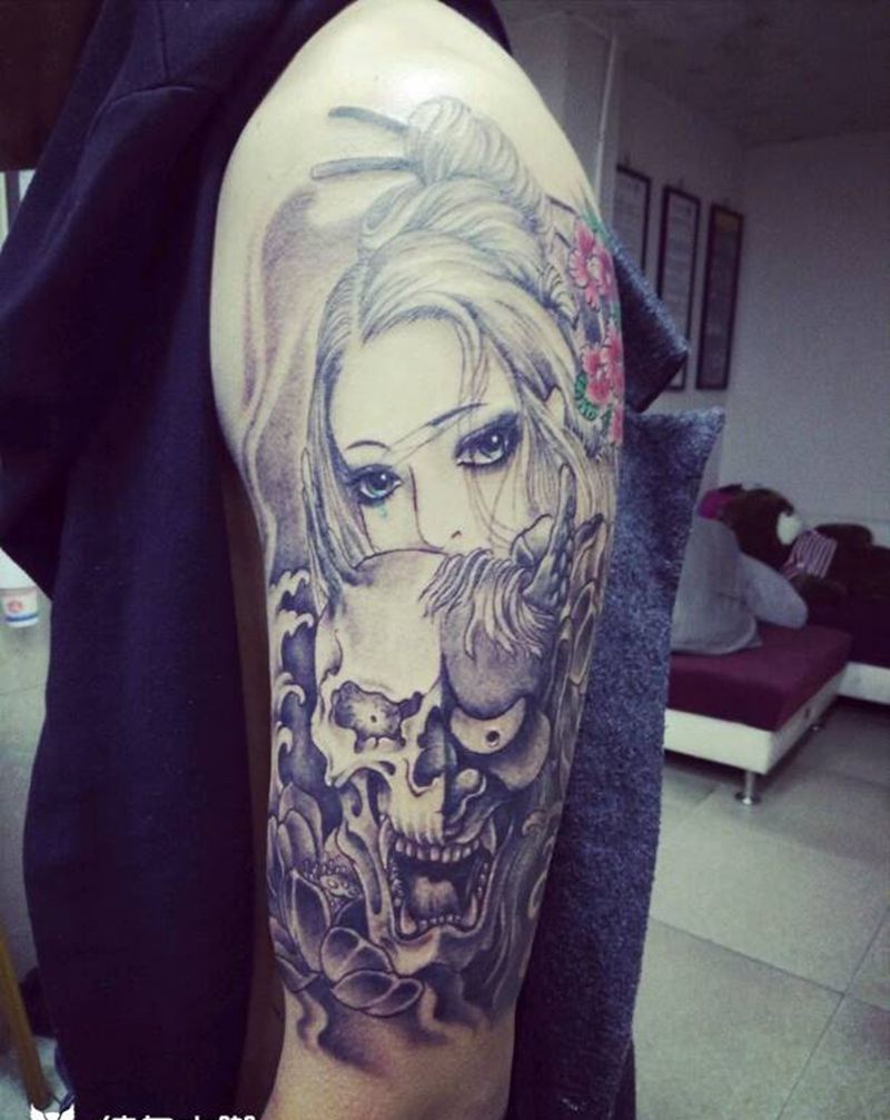 艺姬纹身图片_手臂传统人物鬼神成品纹身图案