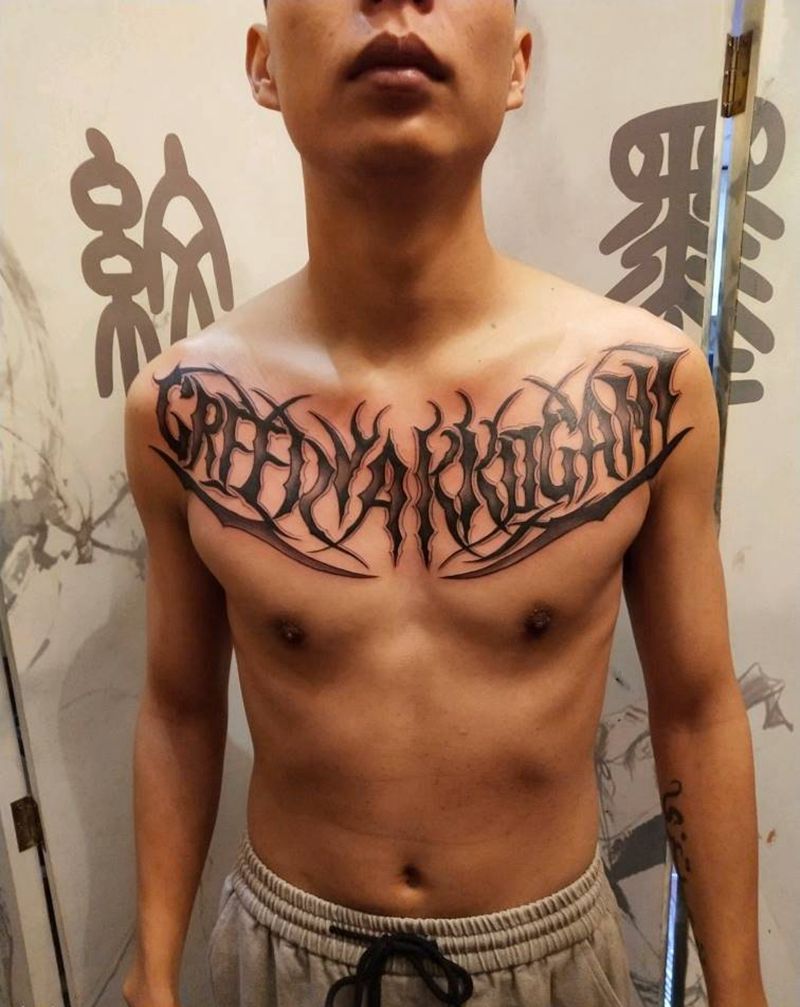 原创花胸纹身图片_胸部花体字原创设计纹身图案