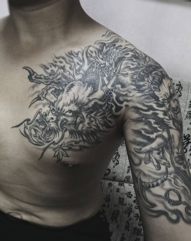 不动心纹身图片_胸部手臂传统宗教原创成品纹身图案