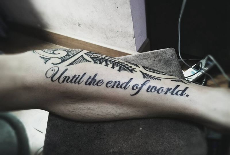 图腾英文纹身图片_腿部欧美图腾原创成品纹身图案