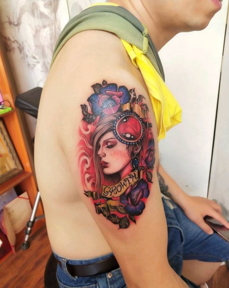 女郎纹身图片_手臂New School彩色纹身图案