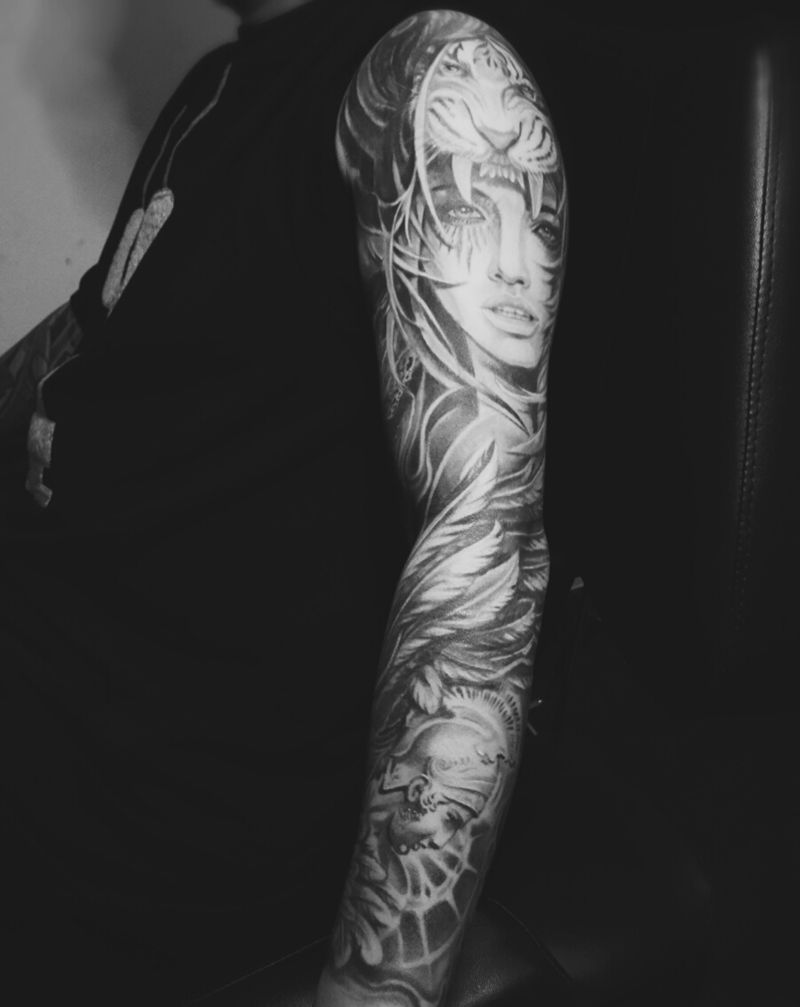 欧美范儿花臂纹身图片_手臂欧美原创成品纹身图案