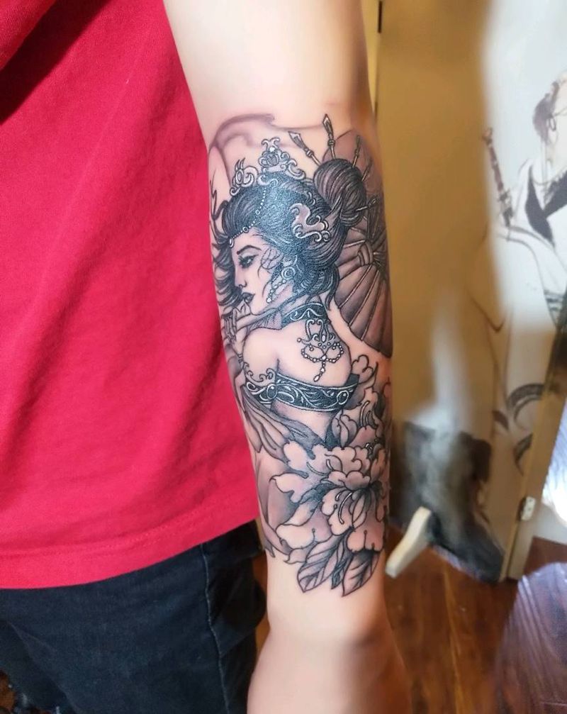 艺妓纹身图片_手臂传统人物昆明云南纹人墨刻修改成品纹身图案