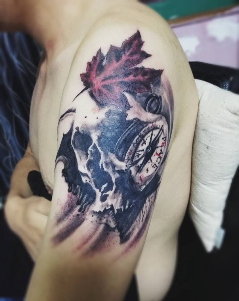 骷髅纹身图片_肩部欧美鬼神成品纹身图案