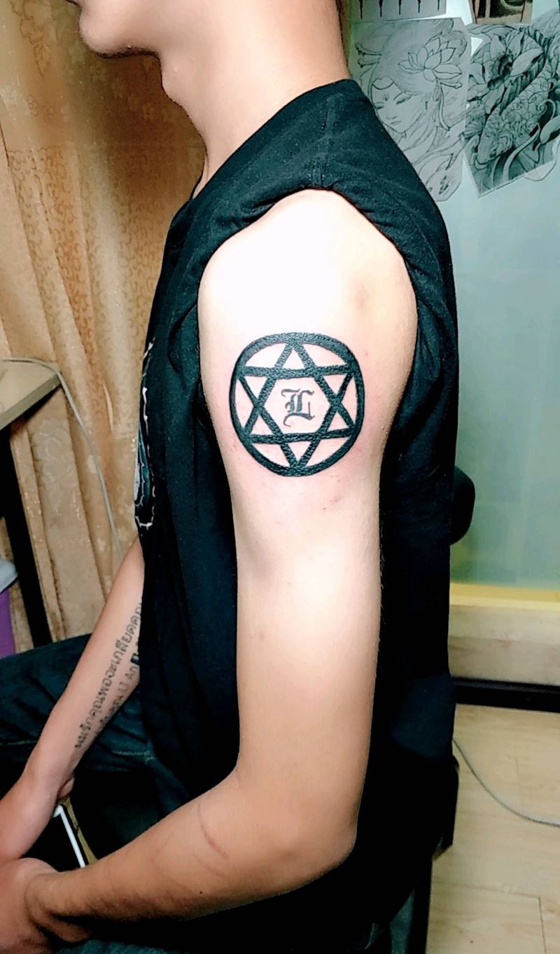 六芒星 罗马数字 花体字纹身图片_手臂写实字符图腾原创成品纹身图案