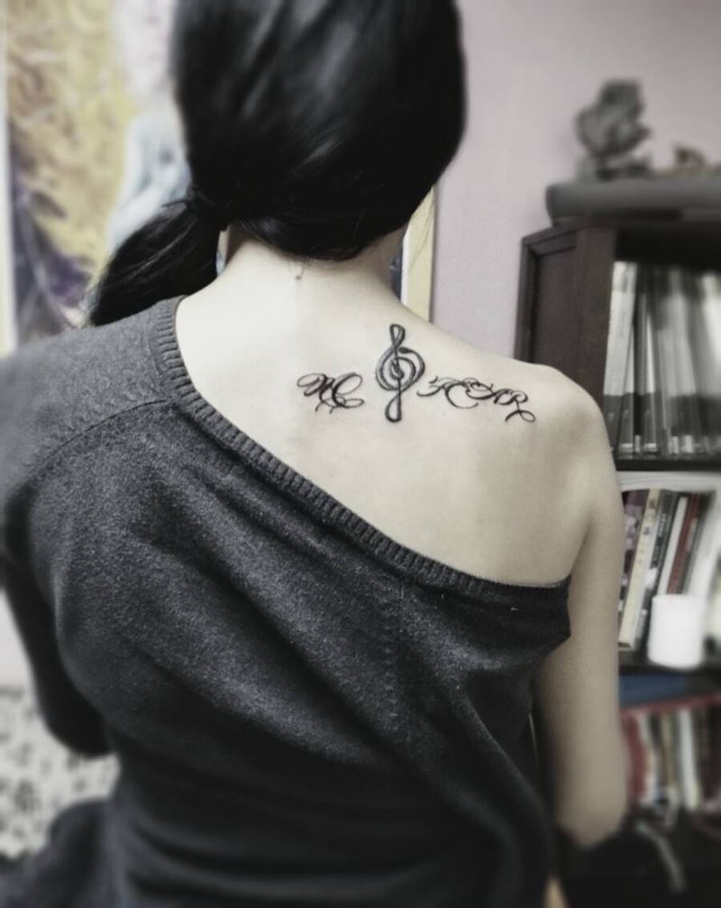 英文音符纹身图片_背部清新字符原创成品纹身图案