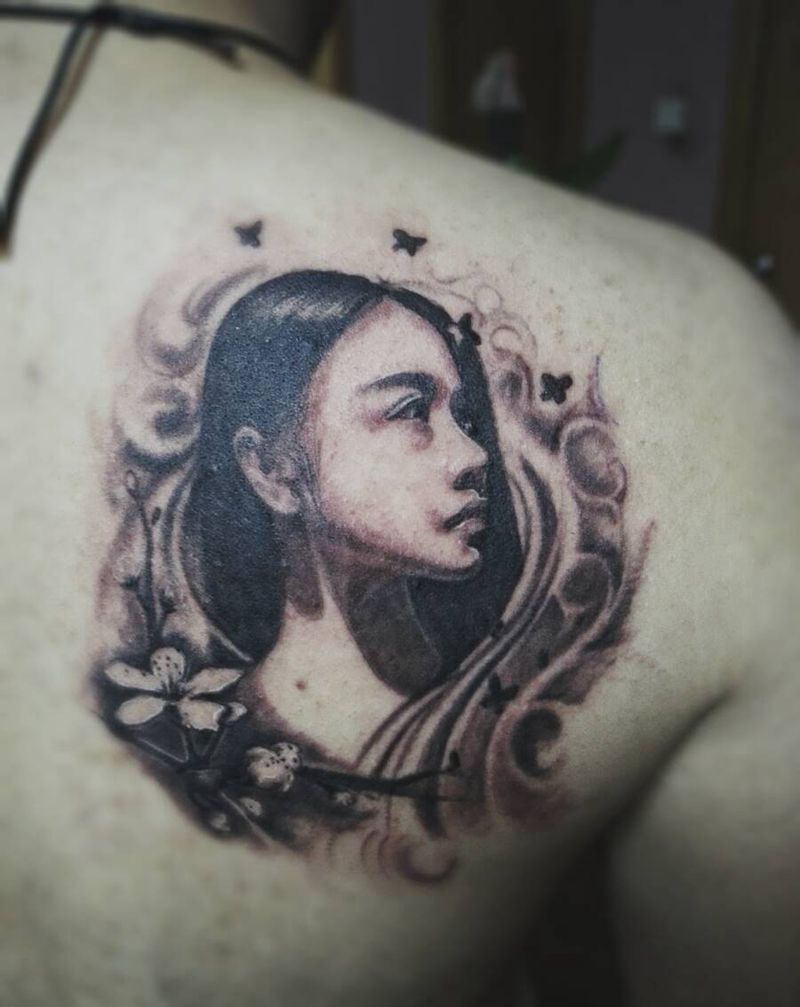 肖像纹身图片_背部写实人物原创成品纹身图案