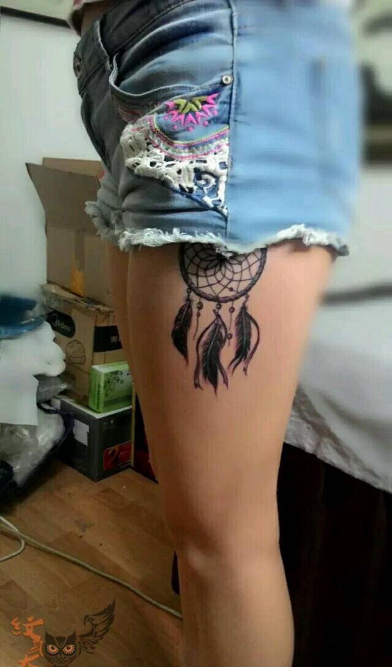 捕梦网 福佑纹身纹身图片_腿部欧美清新图腾纹身图案