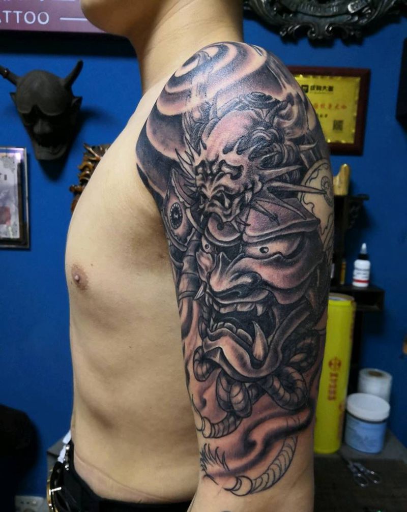 鬼武士纹身纹身图片_手臂新传统纹身图案