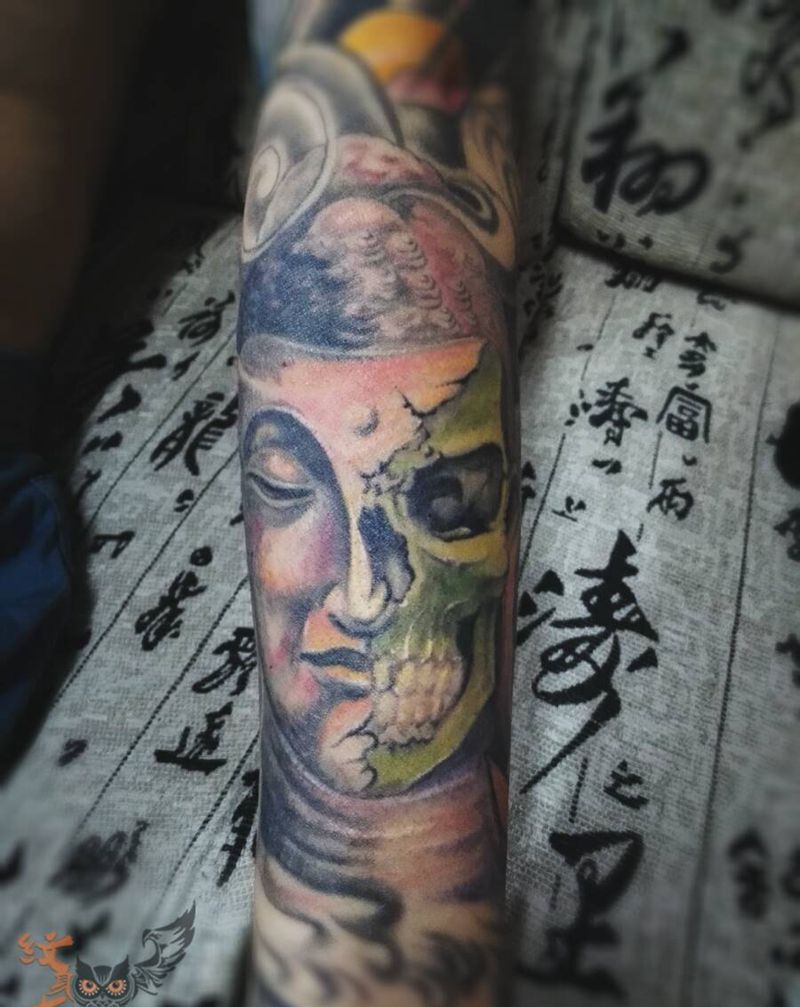 一念之间 佛与魔纹身图片_手臂传统宗教纹身图案