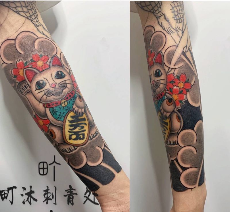 传统花臂半成品纹身图片_老传统纹身图案