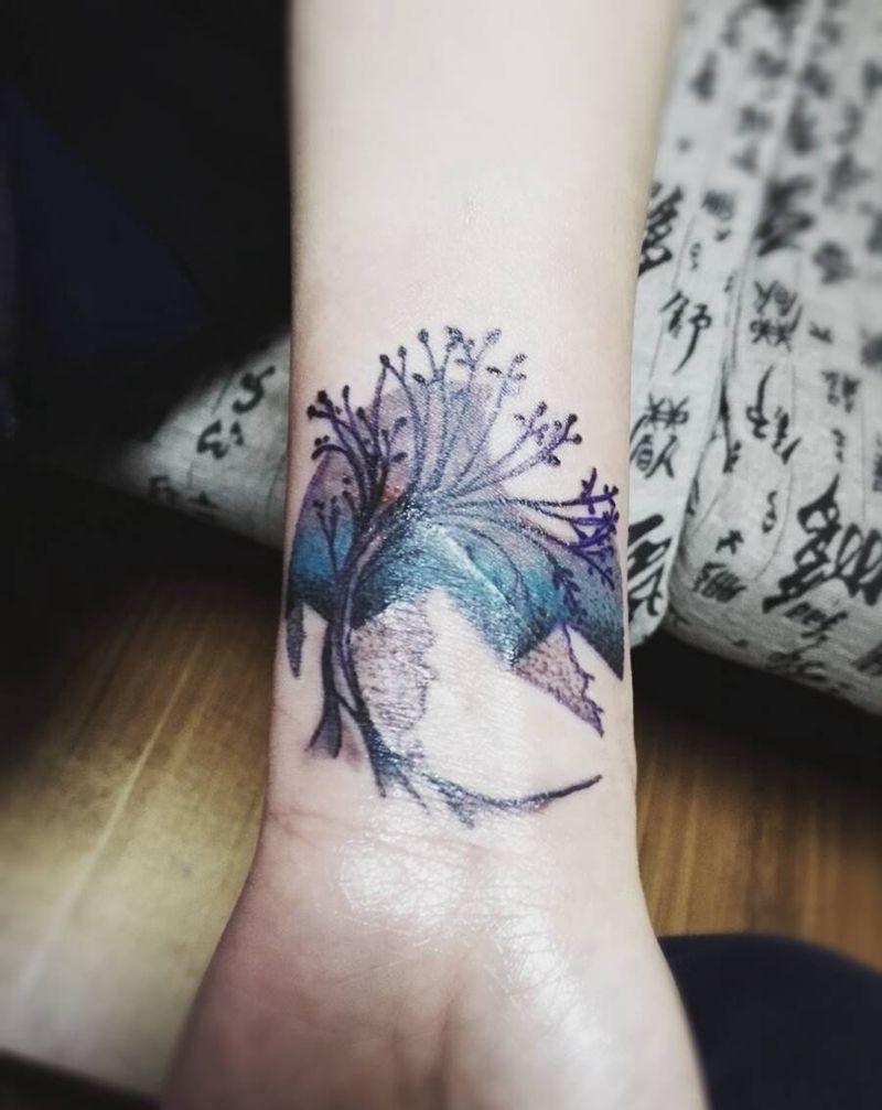 盖疤小作品  玉树临风纹身图片_手部清新植物成品纹身图案