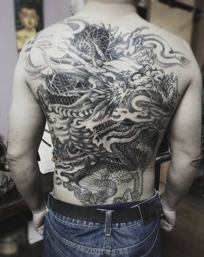 龙纹身纹身图片_背部传统动物原创成品纹身图案