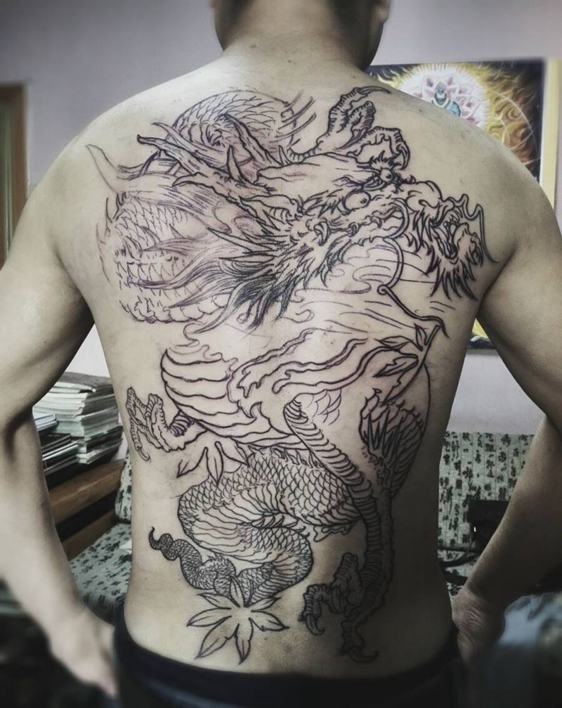 满背龙纹身图片_背部传统动物原创成品纹身图案