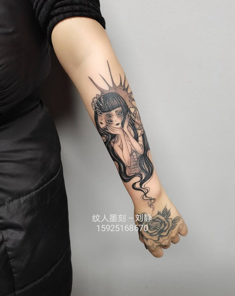 面具纹身图片_手臂欧美写实暗黑纹身图案