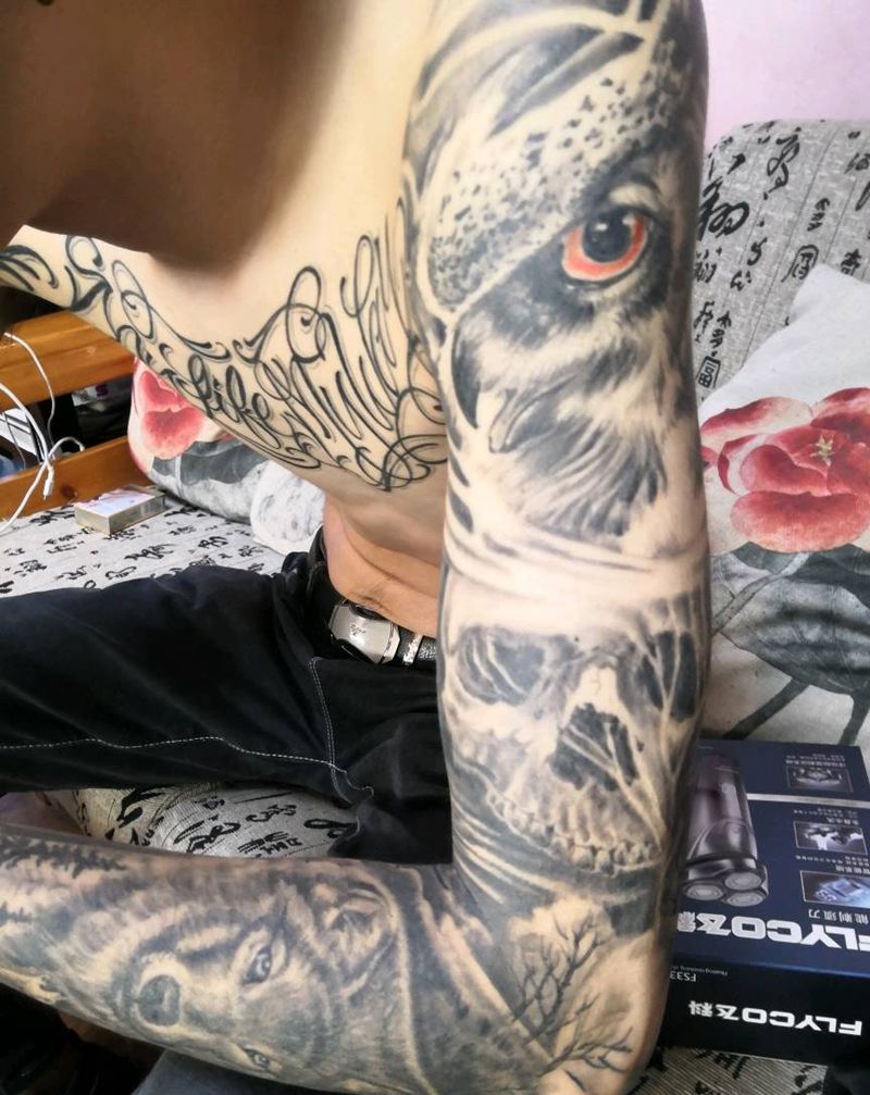 欧美花臂原创作品纹身图片_手臂欧美写实纹身图案