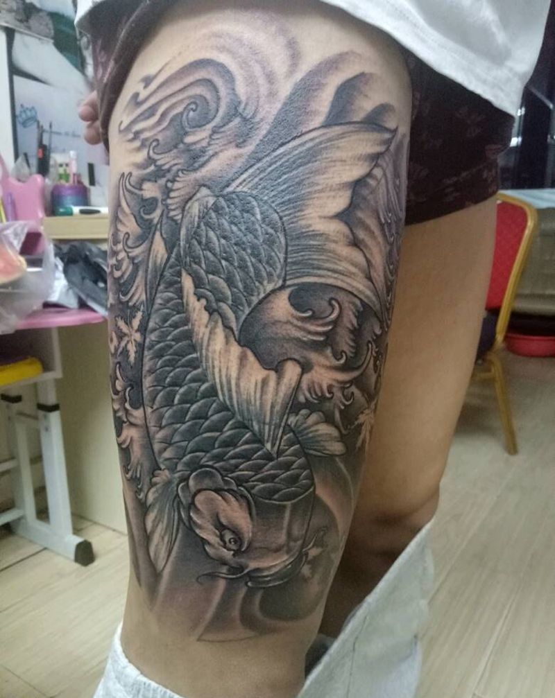 鲤鱼修改！纹身图片_腿部成品纹身图案