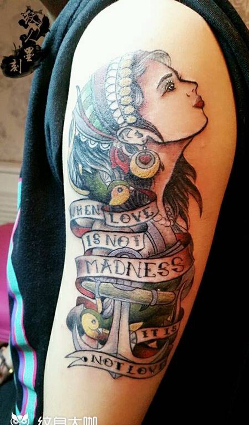 吉普赛女郎纹身图片_手臂欧美传统人物昆明云南纹人墨刻修改成品纹身图案