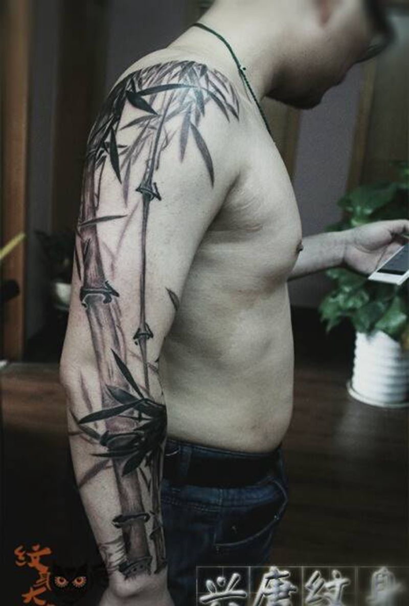 高风亮节纹身图片_手臂传统国画植物原创纹身图案