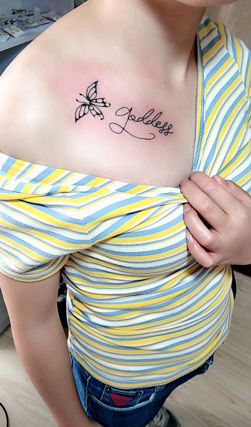 锁骨 英文纹身图片_胸部点刺纹身图案