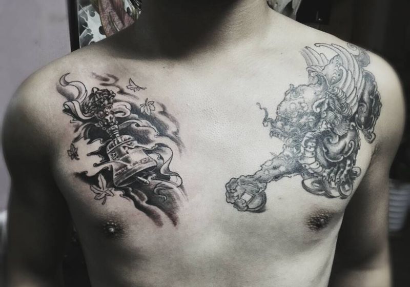 金刚铃纹身图片_胸部传统宗教成品纹身图案