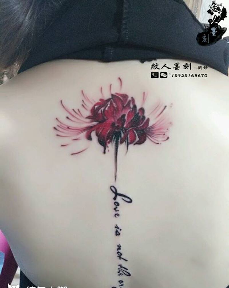 彼岸花纹身图片_背部清新字符植物原创昆明云南纹人墨刻成品纹身图案