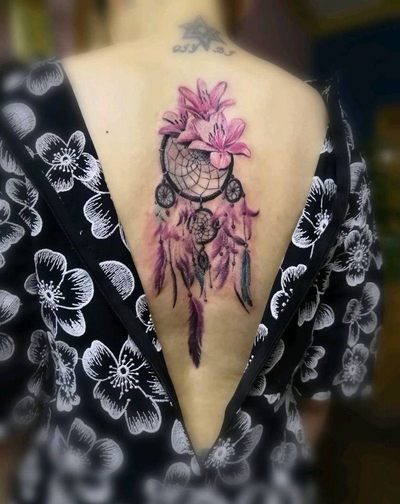 捕梦网纹身图片_背部欧美清新静物成品纹身图案