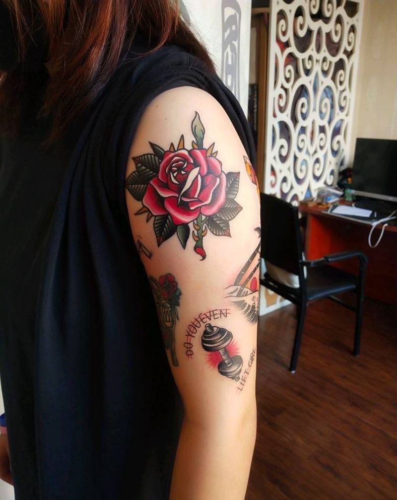 拼接纹身图片_手臂Old School水彩纹身图案