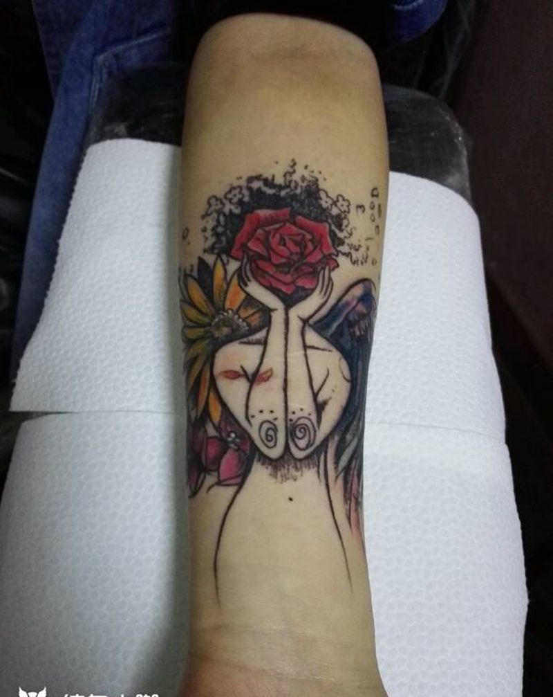 天使纹身图片_手臂欧美宗教成品纹身图案