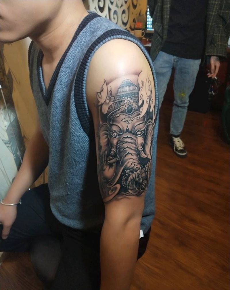 象神纹身图片_手部老传统纹身图案