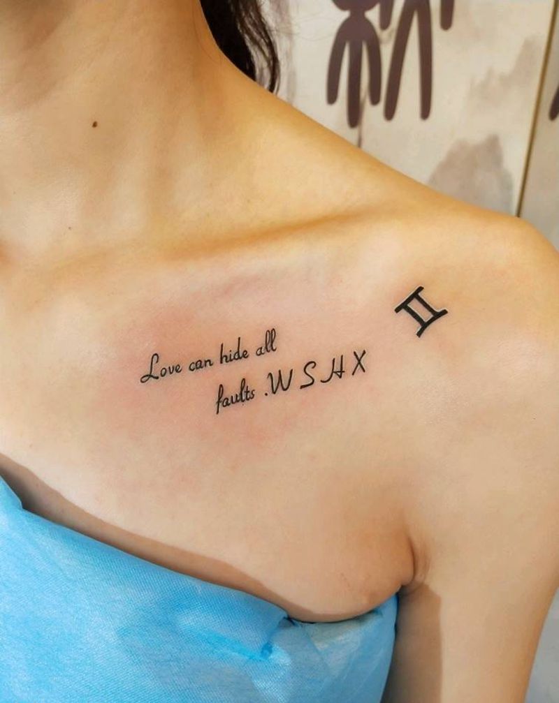 爱纹身图片_胸部花体字英文小清新纹身图案