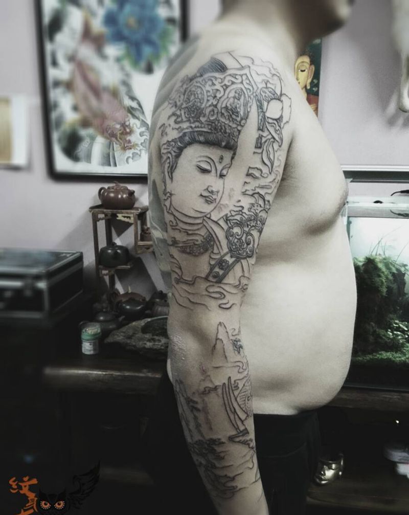 普贤菩萨，吉祥如意。纹身图片_手臂传统鬼神宗教原创纹身图案