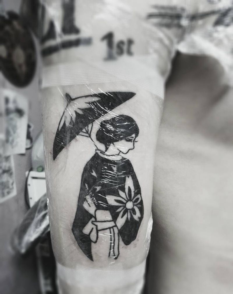 艺妓纹身图片_手臂传统人物成品纹身图案