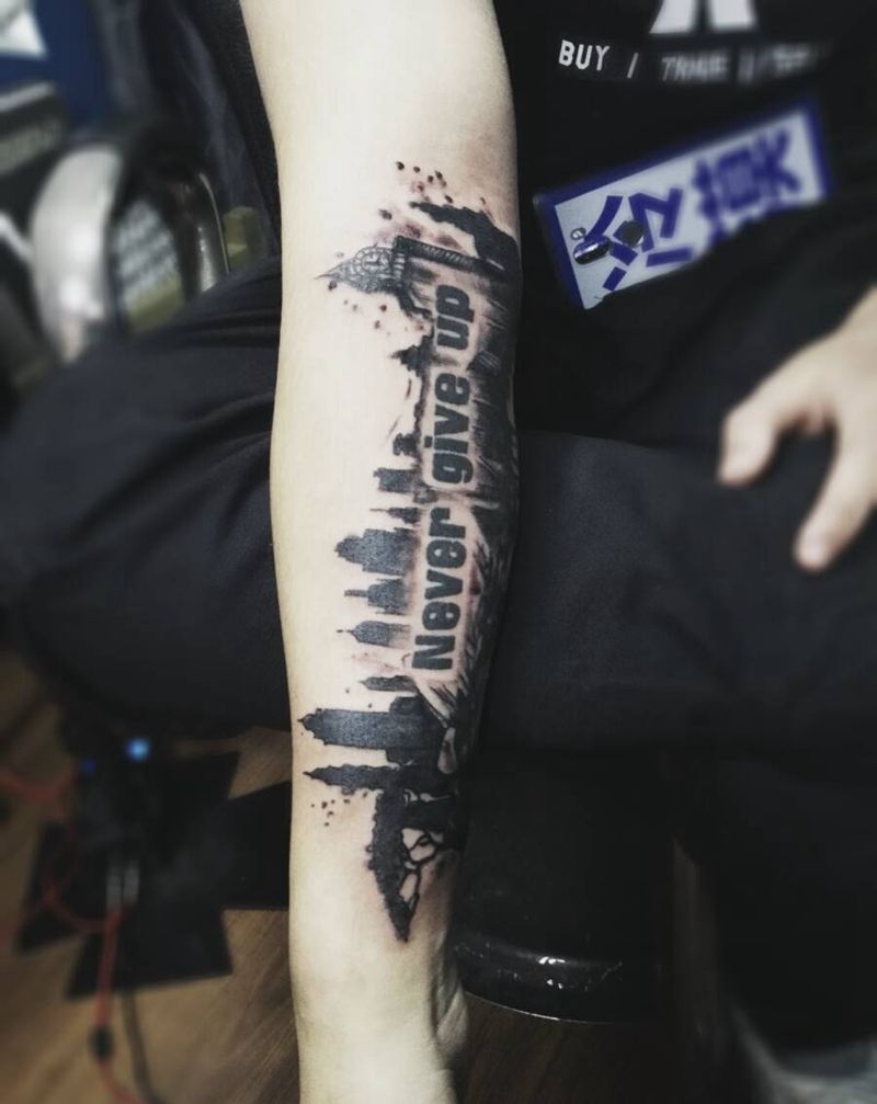 永不放弃纹身图片_手臂欧美原创成品纹身图案