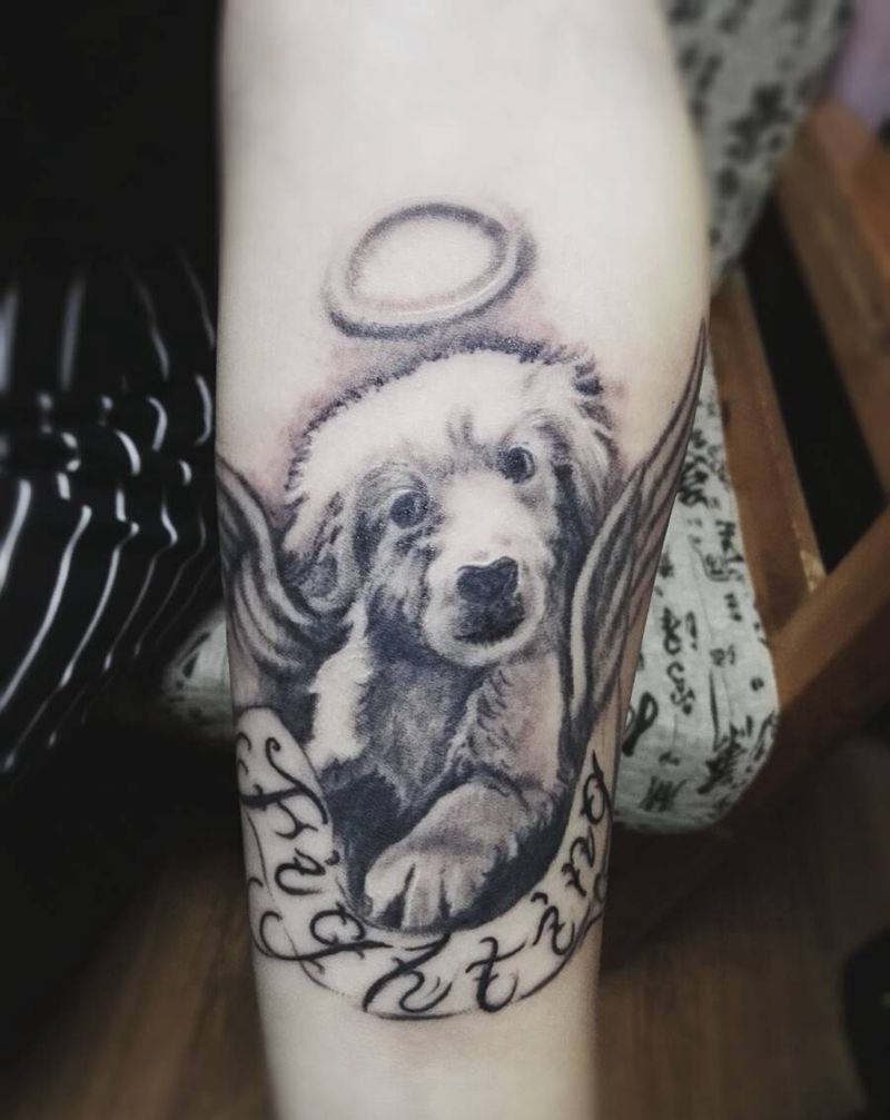 狗狗纹身纹身图片_手臂写实动物原创成品纹身图案