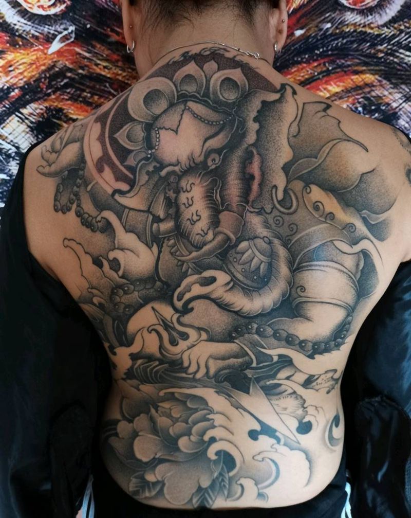 象神纹身图片_新传统纹身图案