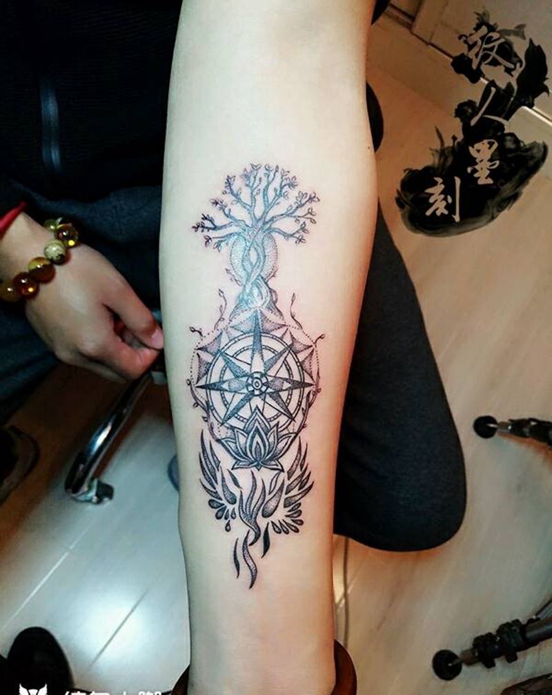 生命之源纹身图片_手臂传统原创昆明云南纹人墨刻点刺成品纹身图案