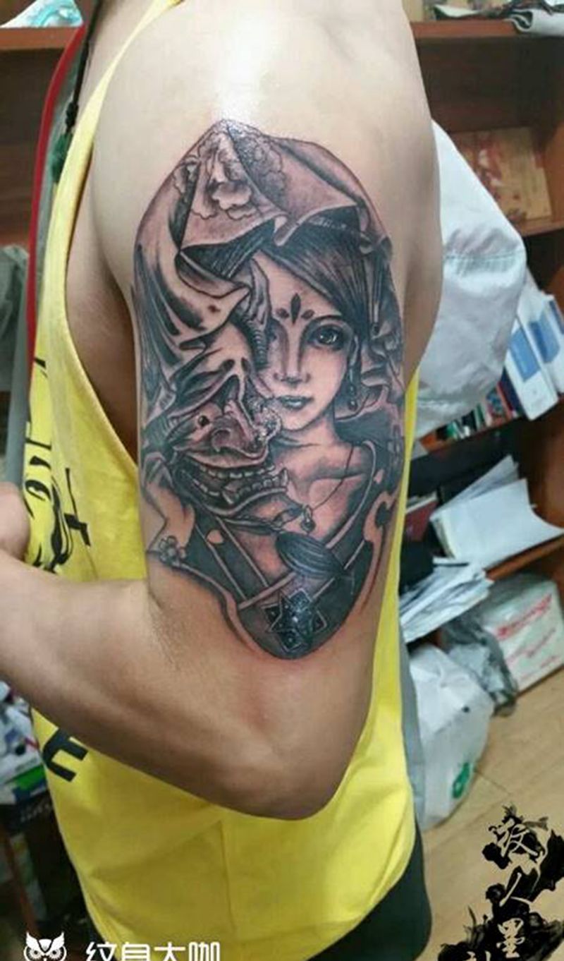 艺妓纹身图片_手臂传统鬼神昆明云南纹人墨刻修改成品纹身图案