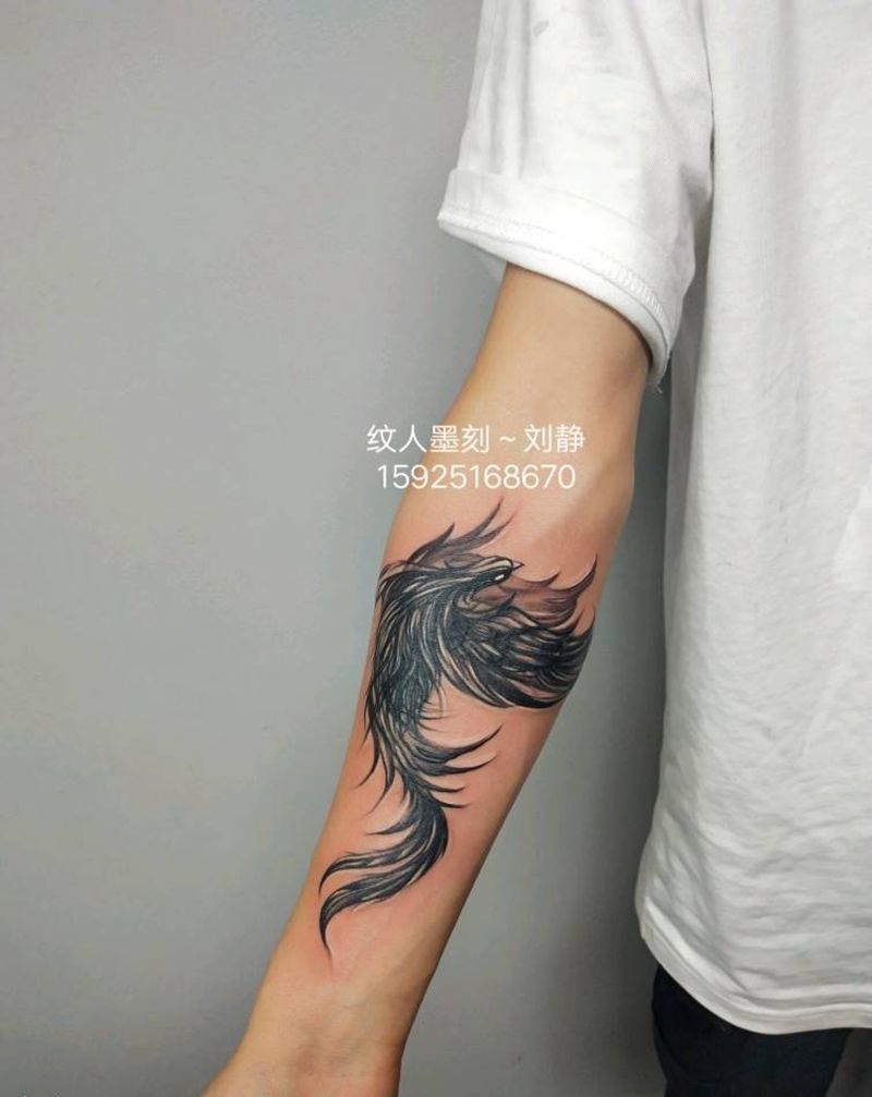 神鸟纹身图片_手臂新传统遮盖纹身图案