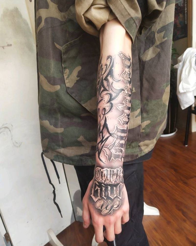 奇卡诺字体纹身图片_手臂花体字纹身图案