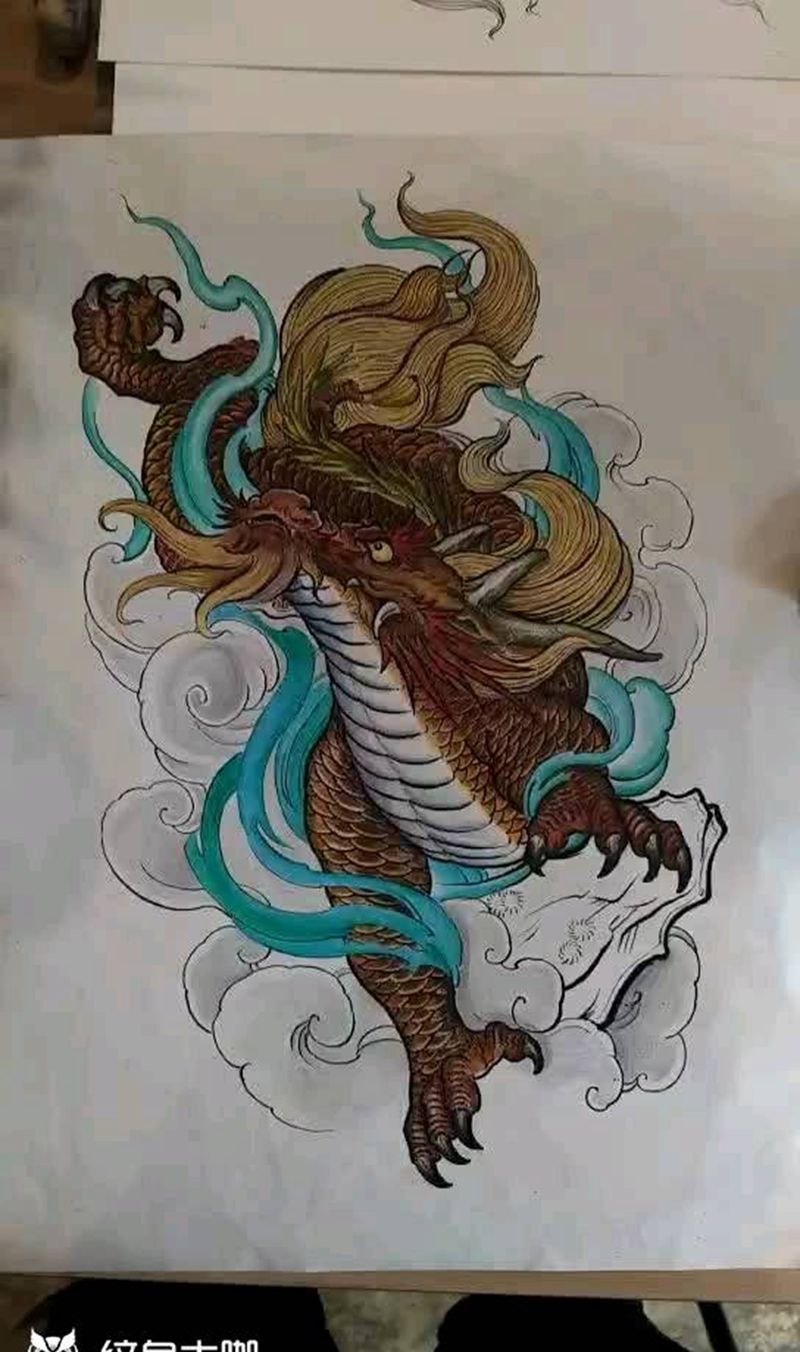 腾云纹身图片_肩部背部腿部传统动物昆明云南纹人墨刻手稿纹身图案