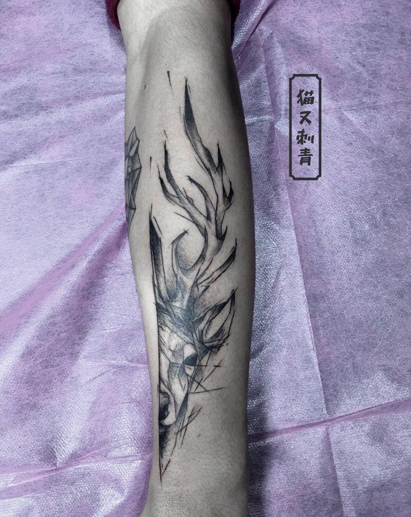 速写鹿纹身图片