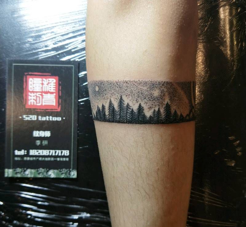 点刺臂环纹身图片_手臂清新植物原创点刺遮盖成品纹身图案