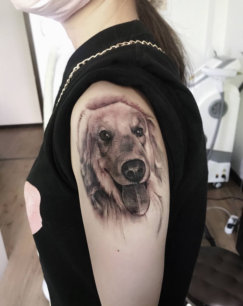 自家狗子肖像纹身图片_手臂纹身图案