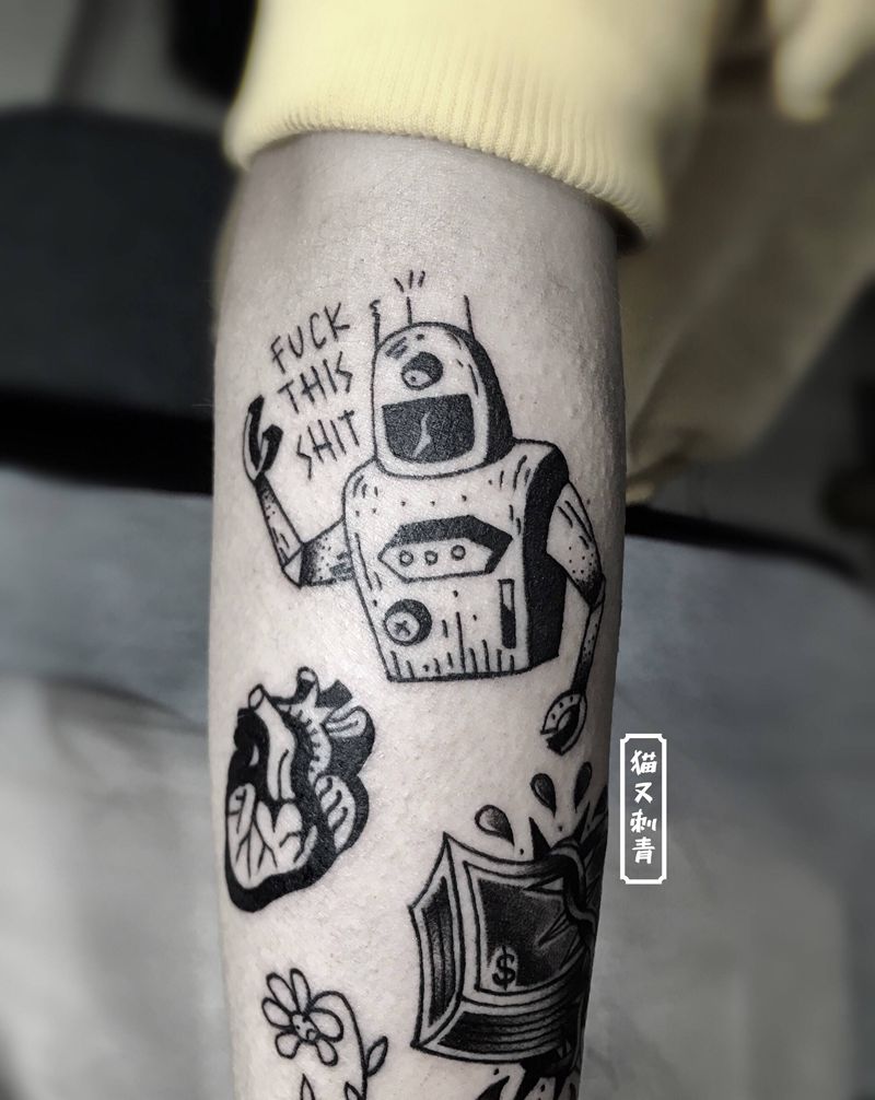 有趣的灵魂纹身图片_手臂Old School纹身图案