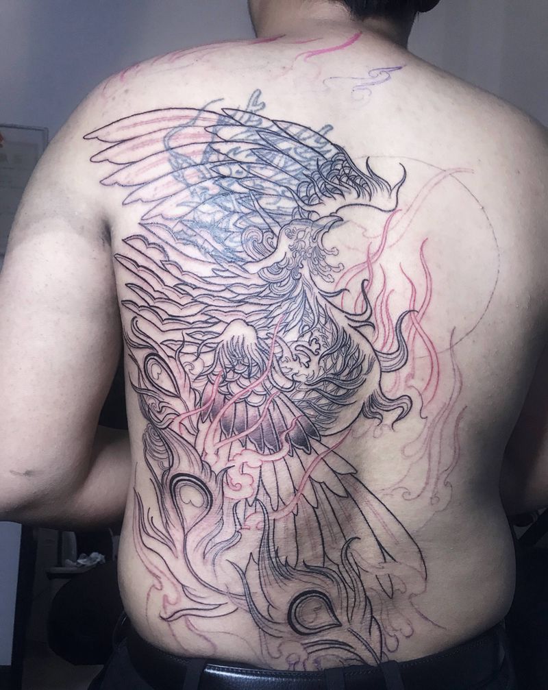 青峦遮盖（未完）纹身图片_背部纹身图案