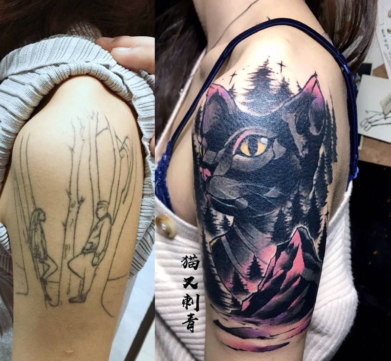 设计图稿，旧图遮盖纹身图片_手部New School纹身图案