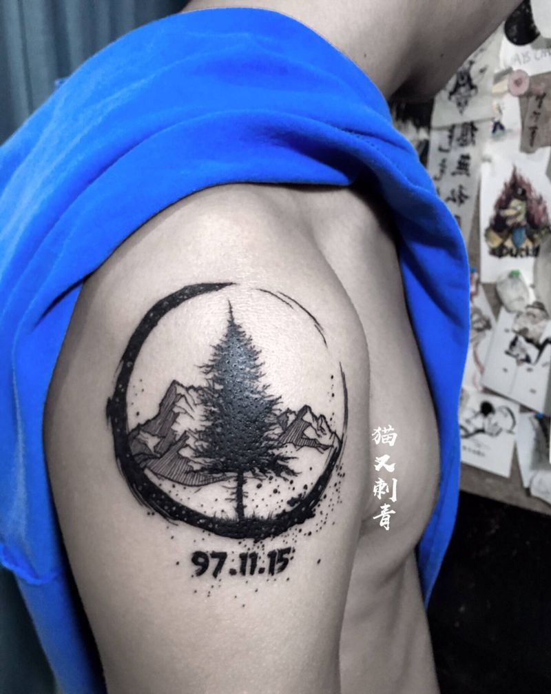 树纹身图片_手臂水墨New School纹身图案