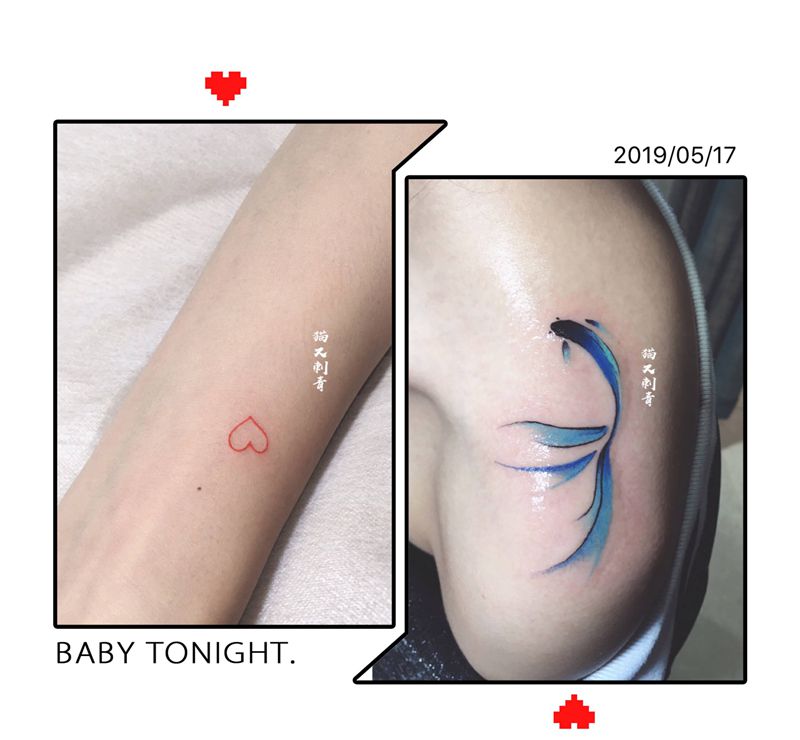 小清新纹身图片_肩部水彩纹身图案