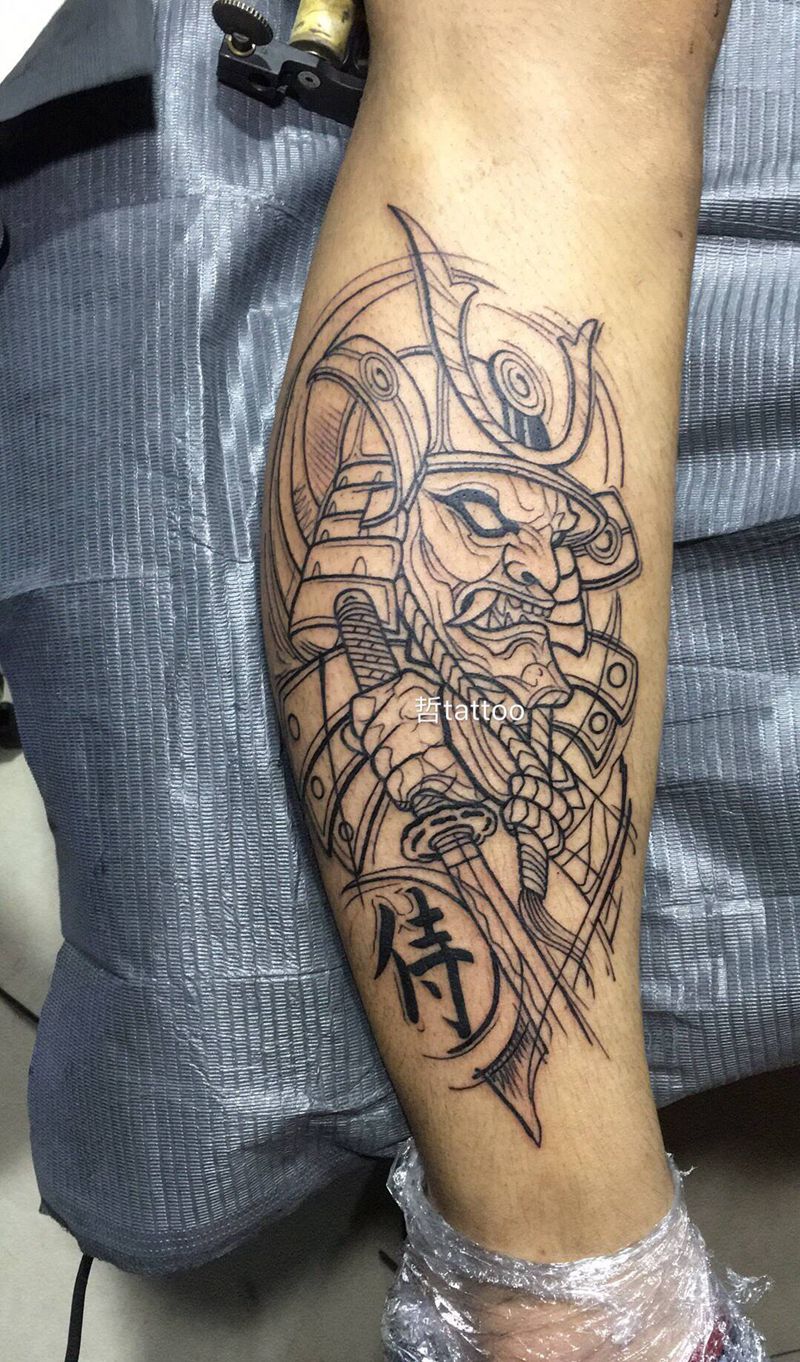 侍纹身图片_腿部纹身图案